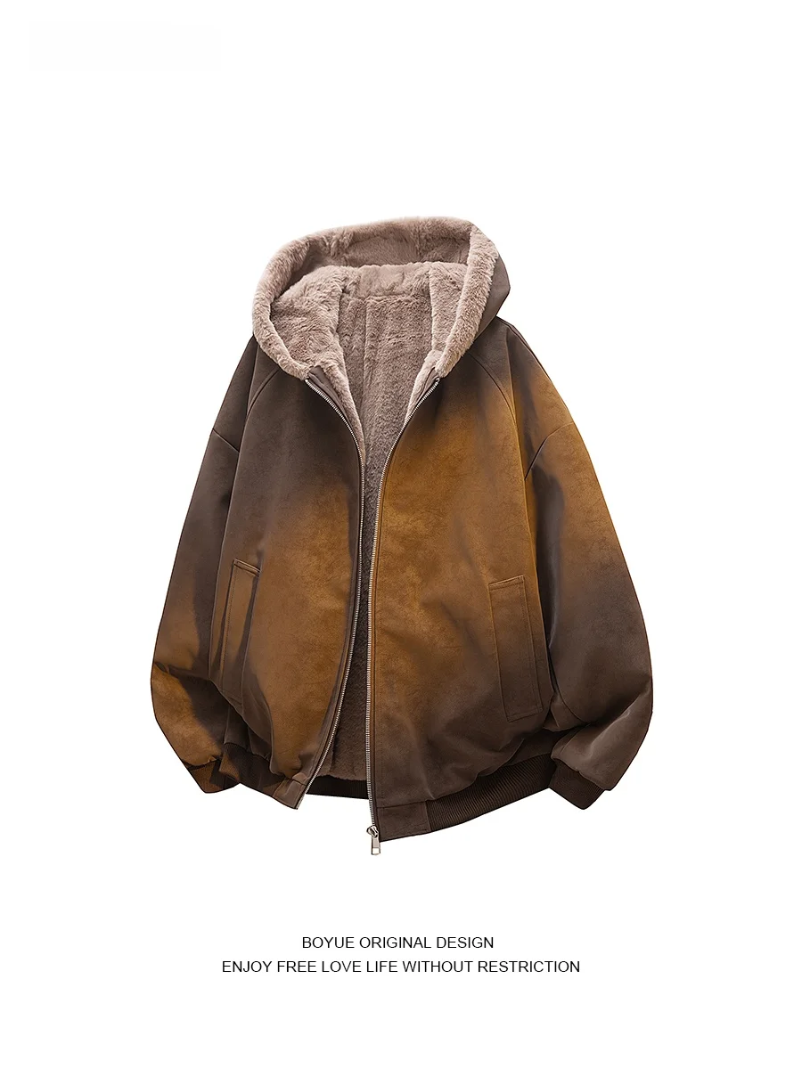 

Мужская теплая куртка Boyue с меховым воротником и капюшоном, узор «личи», из высококачественного плотного хлопка, молодежный стиль