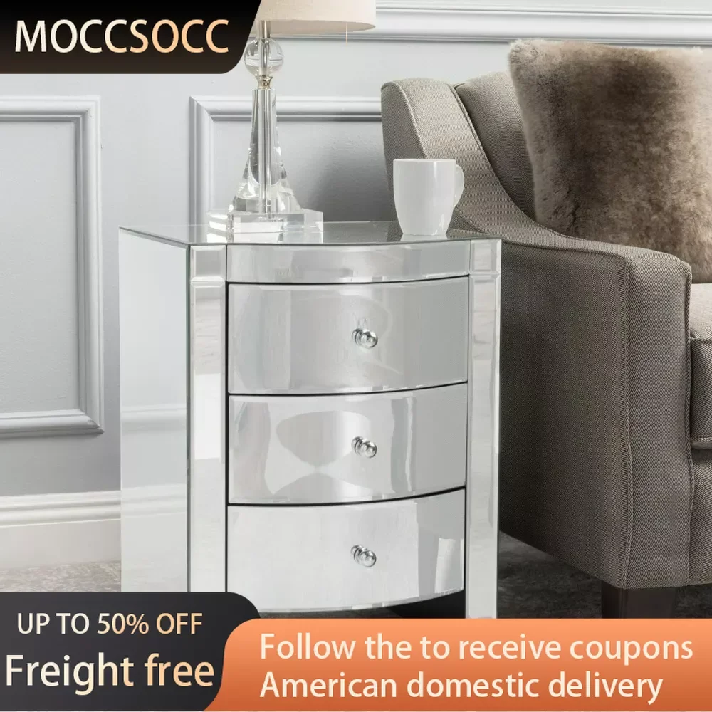 Mirrored Three-Drawer Side Table Mirror Freight Free Night Stand Furnitures Nightstands Bedroom Furniture Bedside Tables Home