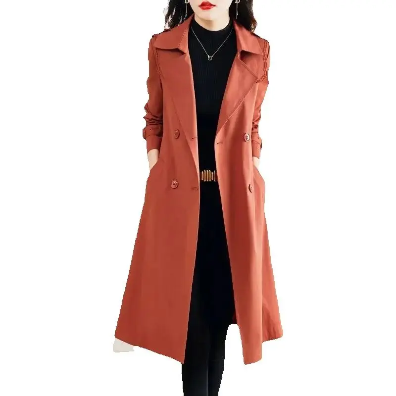 

Red fashion Windbreaker Women's Long Section Popular In Spring And Autumn In 2024, New High-grade Slim Temperament Coat Women.