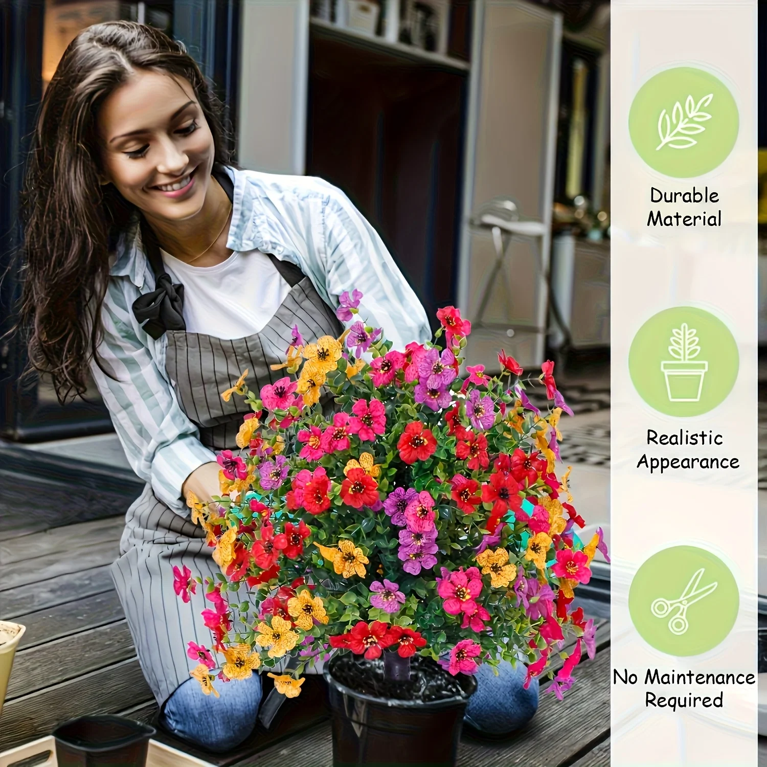1pc artificial straight insertion plant, with ground inserted simulated eucalyptus flower, UV resistant plastic indoor/outdoor h