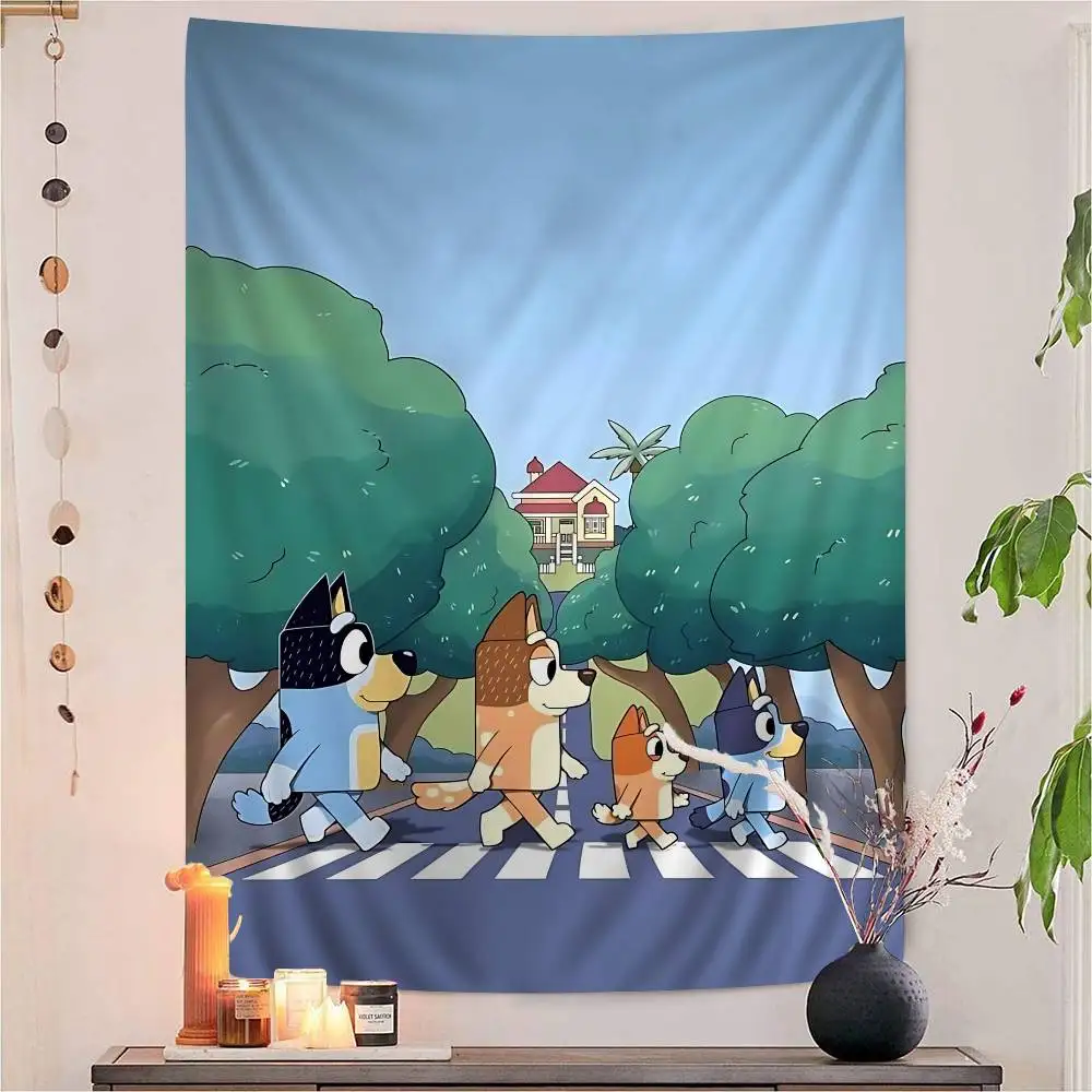 Cartoon B-Bluey Tapestry Art Printing Japanese Wall Tapestry Anime Wall Hanging Home Decor