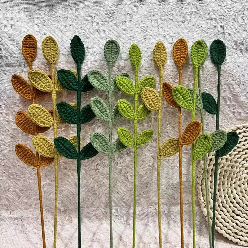 Eucalyptus Leaves Hand-crocheted Four-season Leaves Simulated Flowers Hand-knitted Bouquets Plantas Decorativas Artificiales