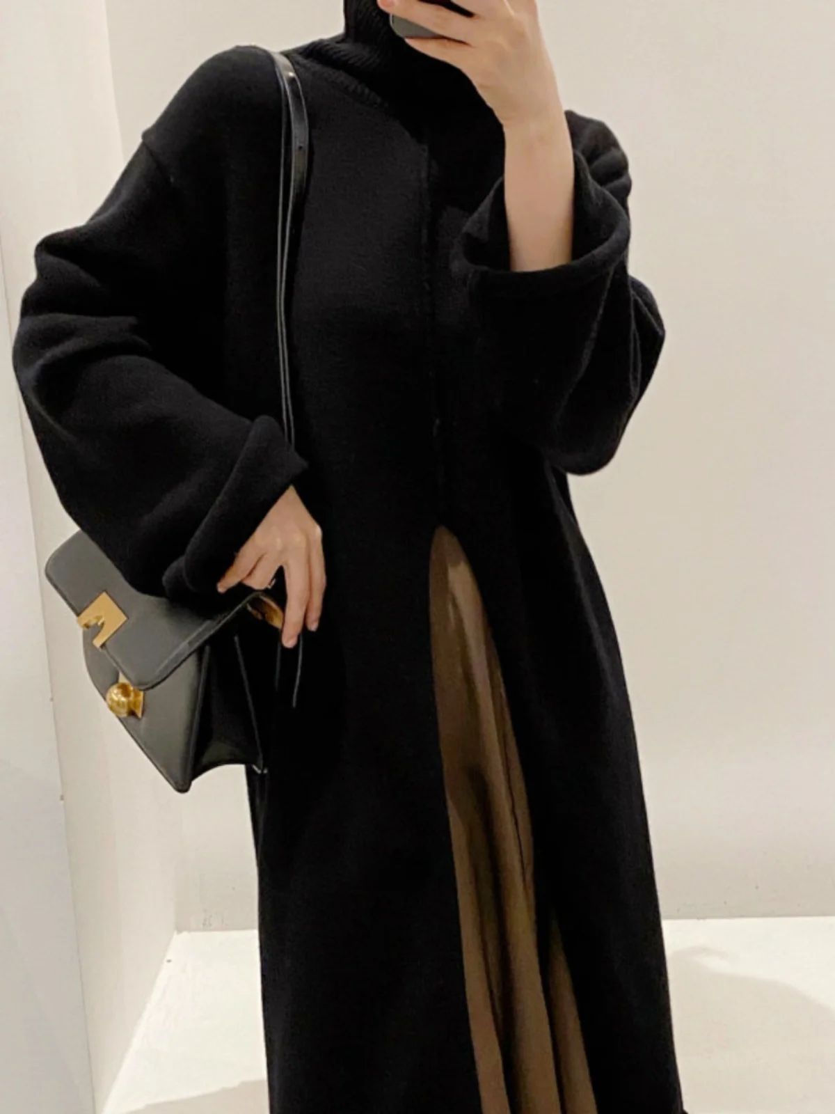 

Loose High Collar Long Sve Dr Ele Autumn Long Dr mid Waist Other Material 00% Other Sle Other