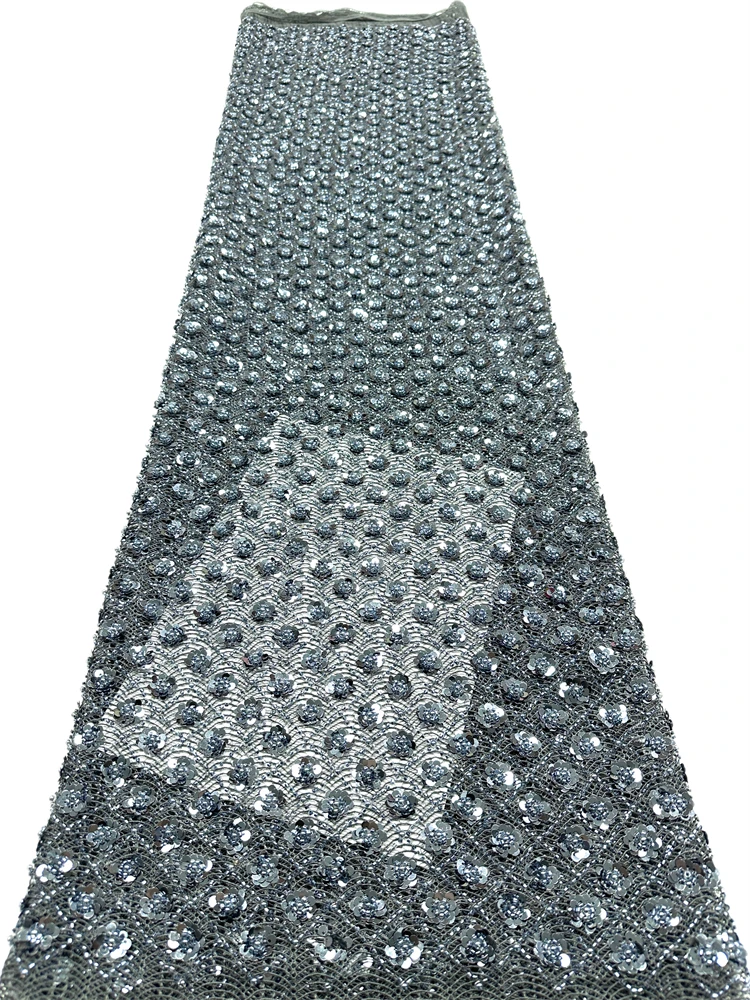 

SJ Lace 5 Yards Luxury African Lace Fabric 2026 High Quality Sequins Beads Lace Fabrics For Nigerian Wedding French Tulle Lace