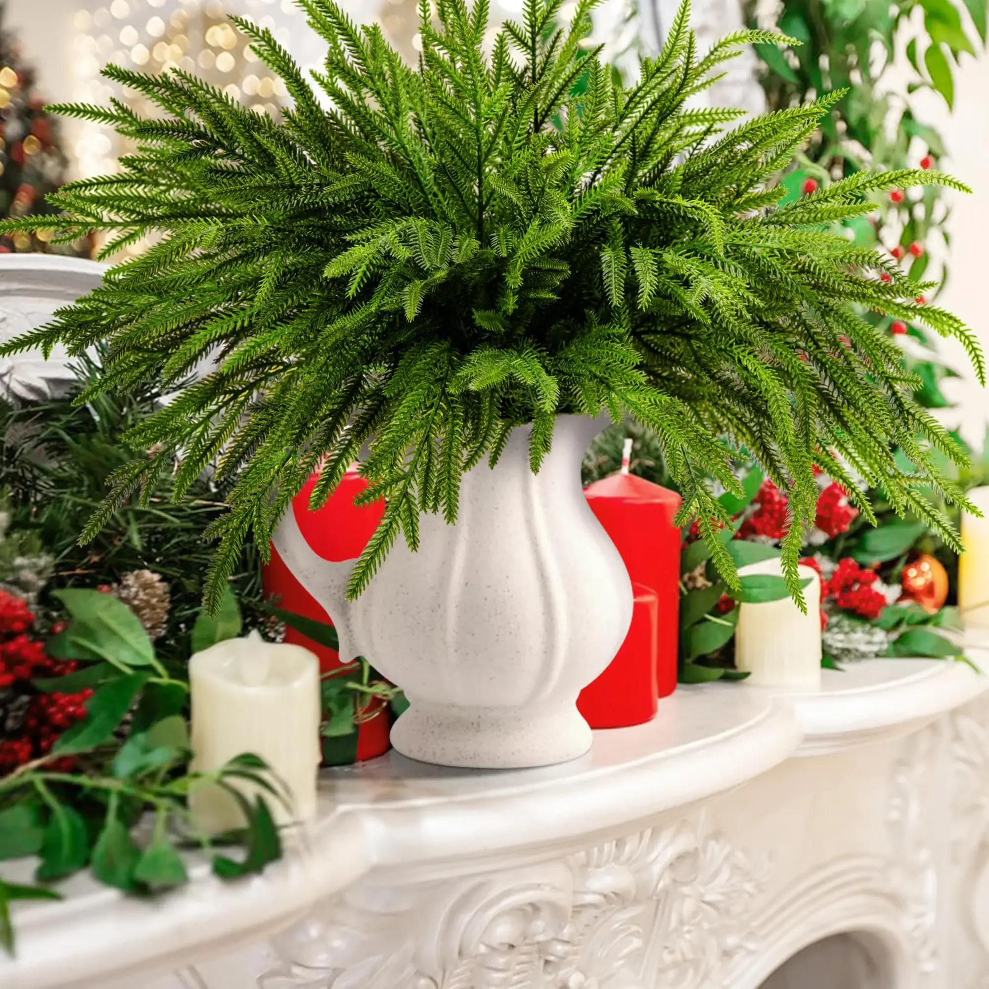 50 سنتيمتر فروع الصنوبر نورفولك الاصطناعي فروع عيد الميلاد النباتات وهمية الخضرة Sprigs بها بنفسك الحرفية جارلاند ديكور حديقة المنزل عيد الميلاد