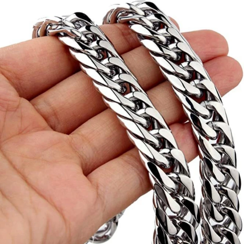 HNSP Stainless Steel Cuban Chain Necklace Bracelet For Men Neck Jewelry Accessories 8MM-14MM Thick Long Hand Chains Male Gift