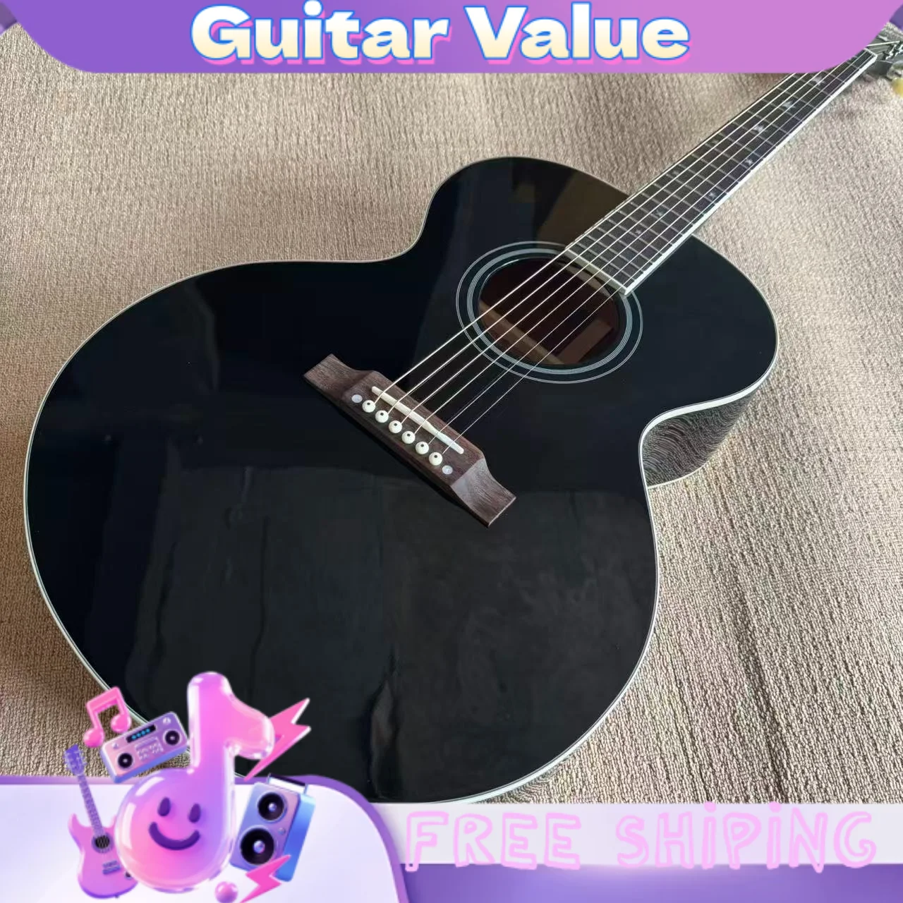 180 Black Star Position Markers Spruce Top Rosewood Fingerboard Black Star Fingerboard Inlays Acoustic Guitar Beginner