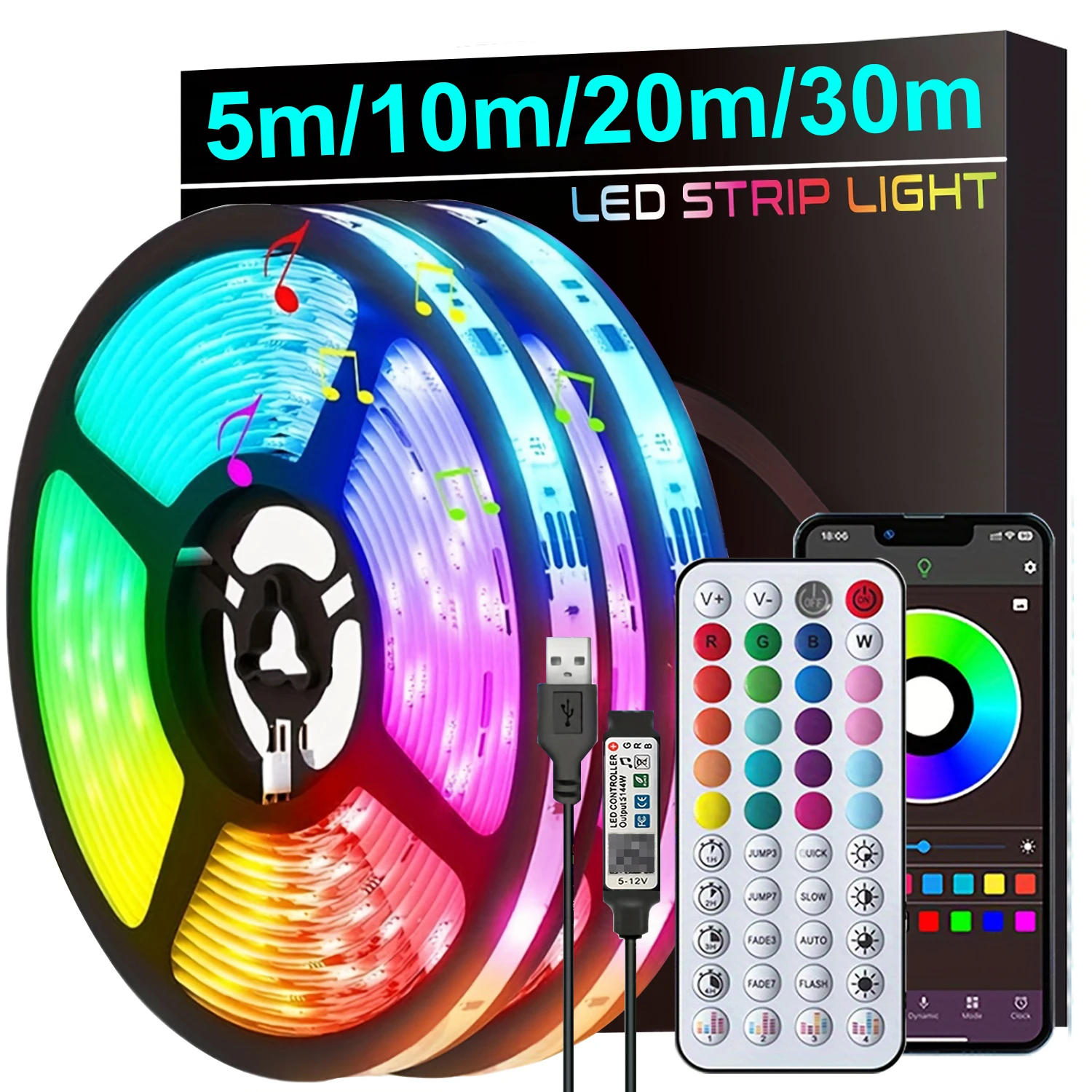LED-Streifenlichter, Musik-Synchronisierung, LED-Leuchten für Zimmer mit APP-Steuerung, flexible Band-Band-Lichter für Zuhause, Party, Dekoration, TV-Hintergrundbeleuchtung