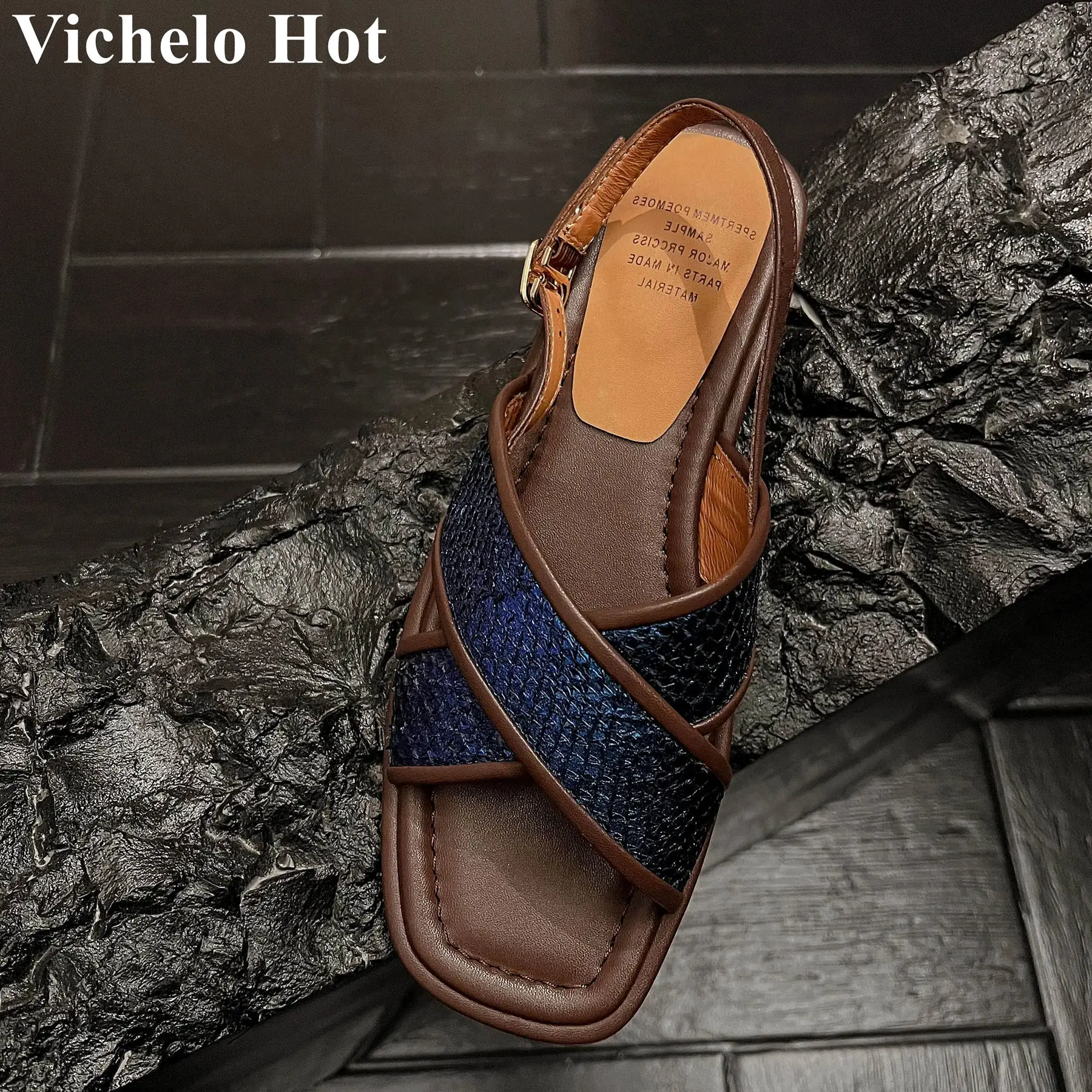 

Vichelo Hot Free Shipping Genuine Leather Peep Toe Summer Shoes Dating Party Back Strap Breathable Runway Brand Women Sandals