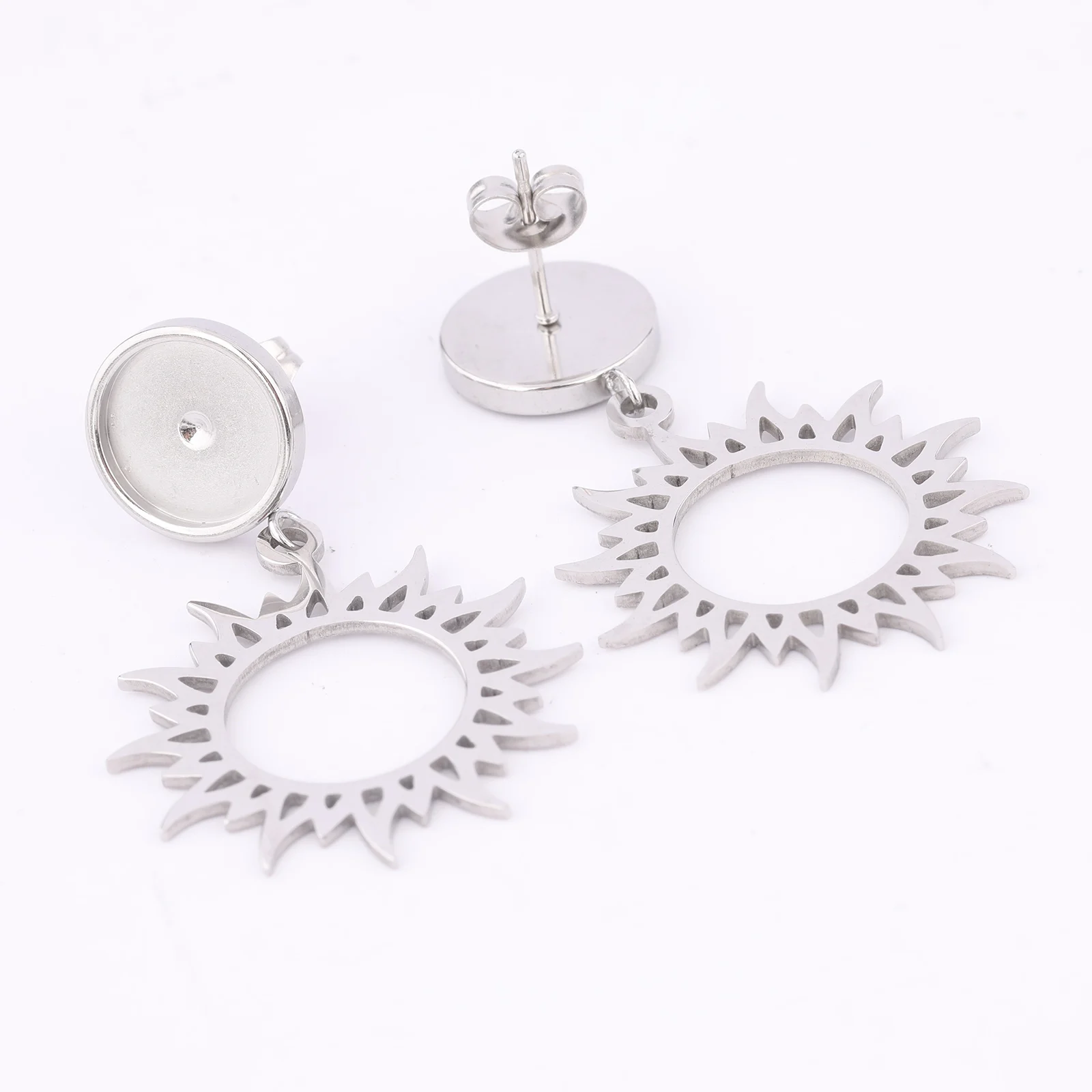 6pcs Stainless Steel Fit 10mm Cabochon Earring Base Blanks Studs With Circle Charms Diy Jewelry Making Accessosries image 6