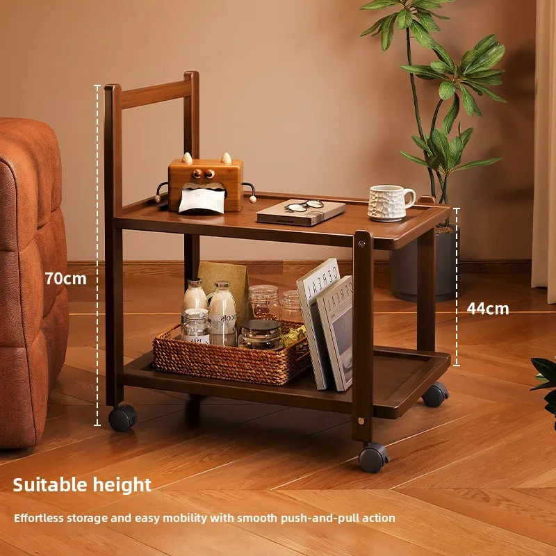 Retro Style Sofa Side Table, Living Room Square Table, Tea Table, Coffee Table Pulley Handcart, Home Multi-Layer Storage Rack