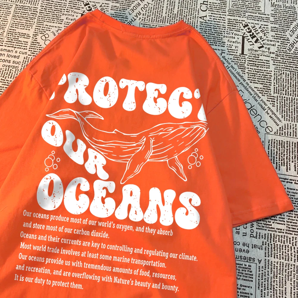 Protect Our Oceans Whale Landing Clothing Men Summer New T-Shirts Vintage Loose Half Sleeves Personality Oversize T-Shirts Women