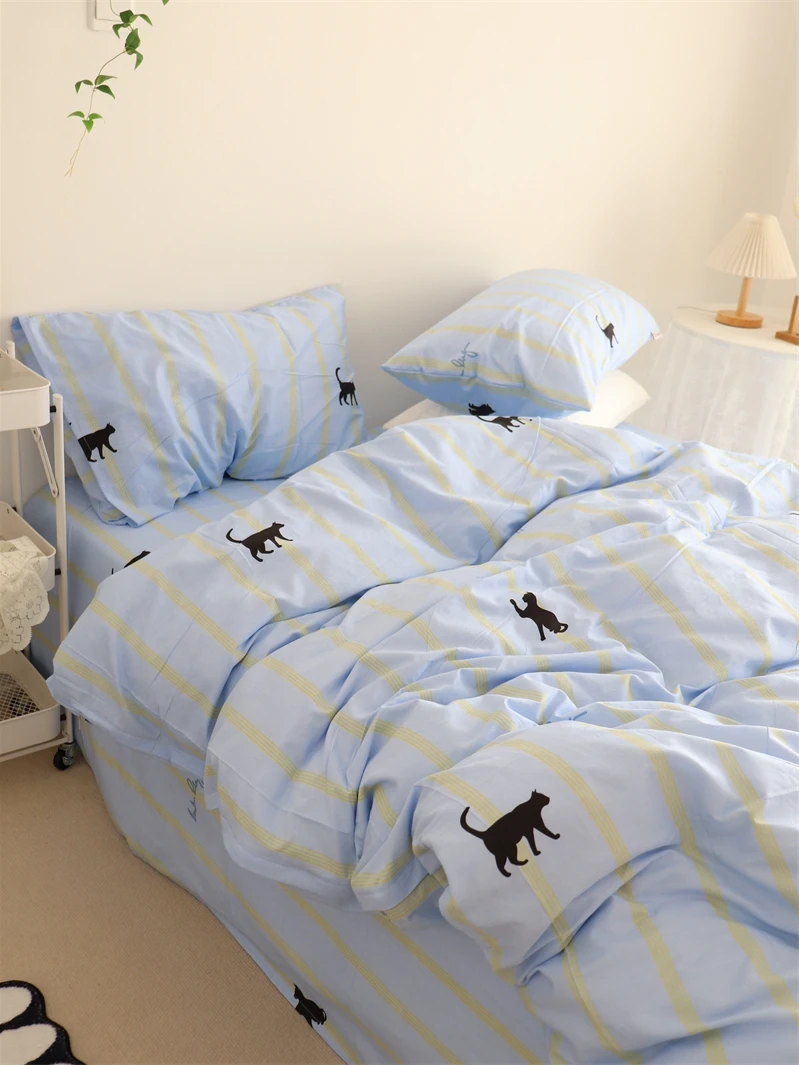 

4-Piece Pillowcase Hotel Set Sheet Duvet Modern Nordic Fitted Bedding Comfortable 3-Piece Soft Breathable Bed Cotton Cover Flat