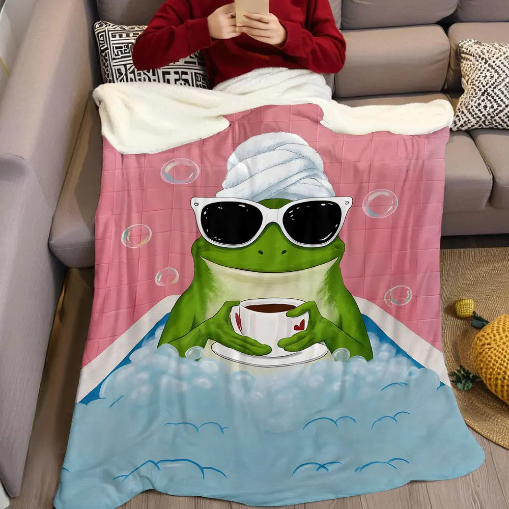 Spa Coffee Frog Mural Flannel Blanket Warm Soft Halloween Christmas Decorative Couch Warm Cozy All-Season Gift