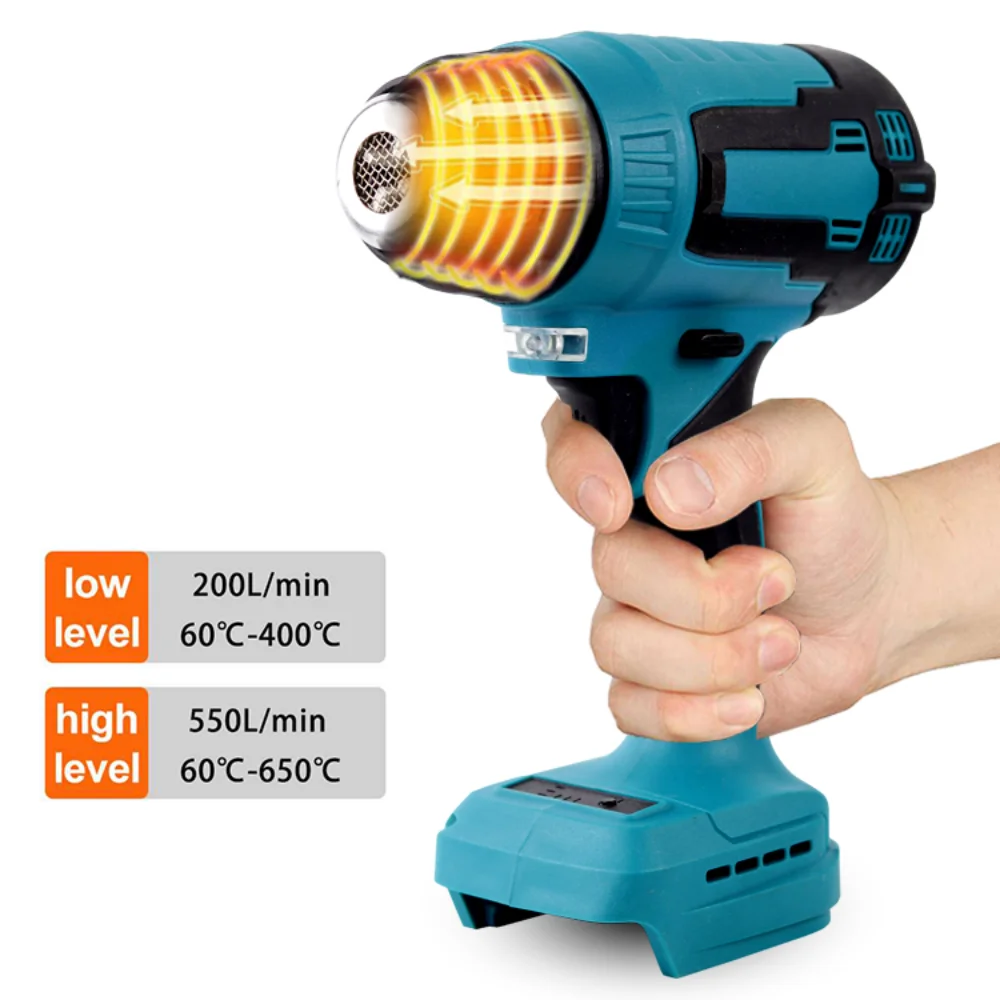 21V Electric Heat Gun Rechargeable Cordless Handheld Hot Air Gun with 3 Nozzles Home for Makita Battery Shrink wrapping Tools