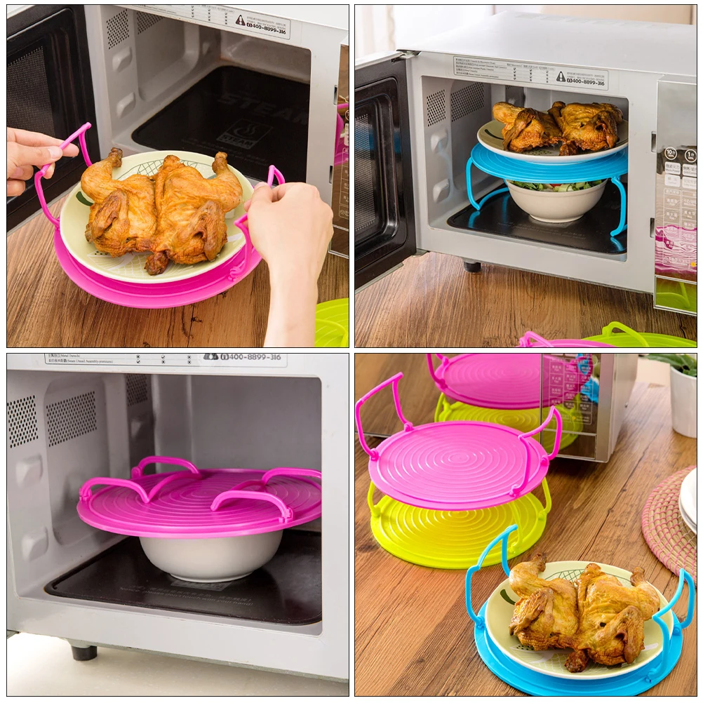 

2pcs Microwave Oven Tray Steamer Rack Foldable Kitchen Storage Space Saver Blue Cooking Plate Layered Food Heating for Home