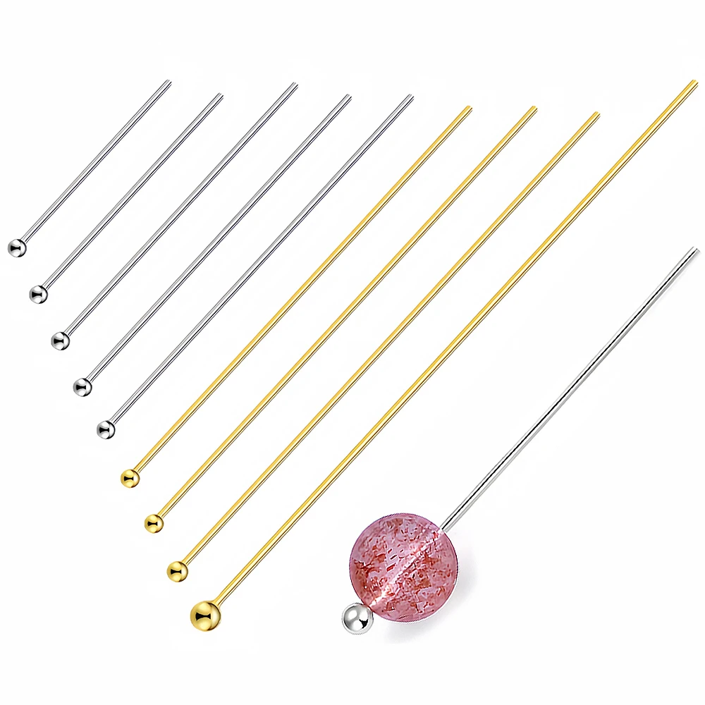 10-100pcs/lot Gold Metal Ball Head Pins Stainless Steel Plated 16 18 20 22 25 30 40mm for DIY Jewelry Findings Making Dia 0.6mm