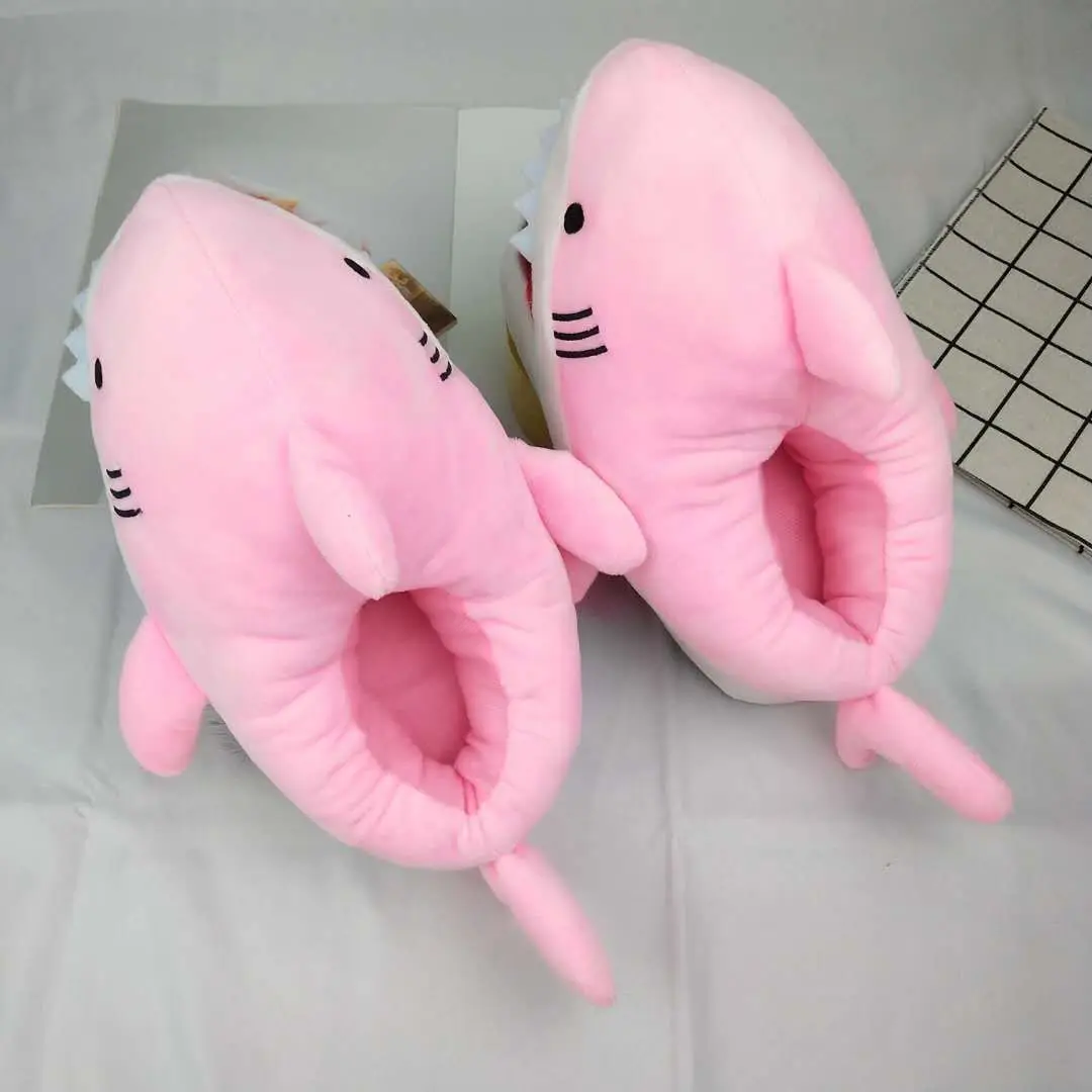 Feerldi girls boys shark winter slipper woman cartoon anime slip on shark slides female shoe open mouth fish cotton shoes