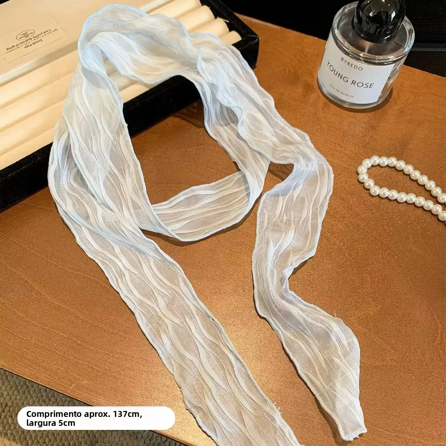 Lenço de Seda Plissado Longo e Estreito de Cor Pura, Faixa de Cabelo Feminina, Estilo 'Spicy Girl', Novo, Versátil, Decorativ...