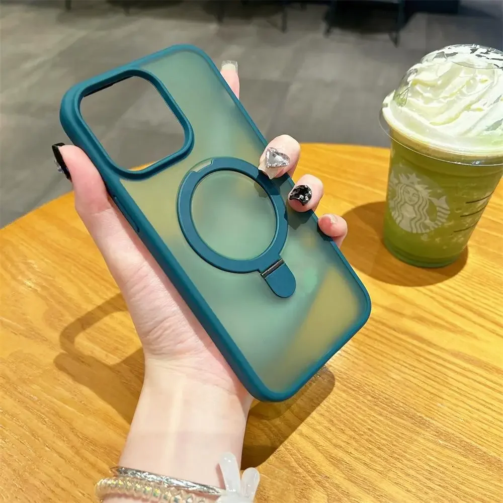 حافظة لهاتف Magsafe لاسلكية بمسند مغناطيسي لهاتف iPhone 15 14 Plus 13 12 11 Pro Max غطاء شفاف غير لامع مقاوم للصدمات