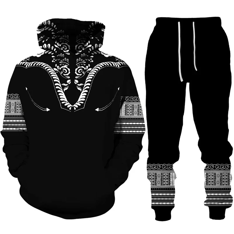 3D Print Tracksuit Set African Ethnic Style Casual Hoodie Pants 2pcs Sets Men Women Folk-Custom Pullover Streetwear High-quality