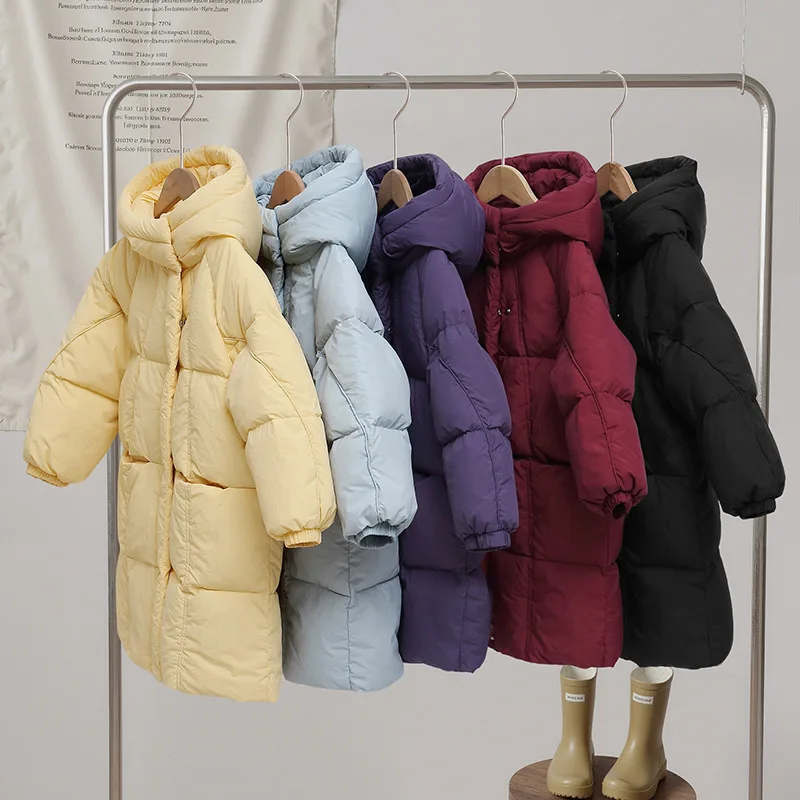 

2026 new children's letter printed down jacket boys' and girls' medium and long cotton jacket baby wash free thickened warm jack
