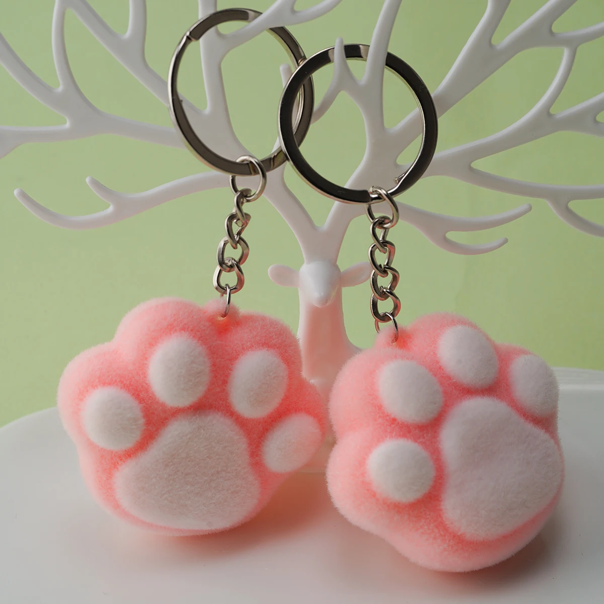 

Flocking Cute Cartoon Cat Paw Keychain School Bag Handbag Car Decor PVC Animal Claw Keyring Fashion Women Jewelry Gift