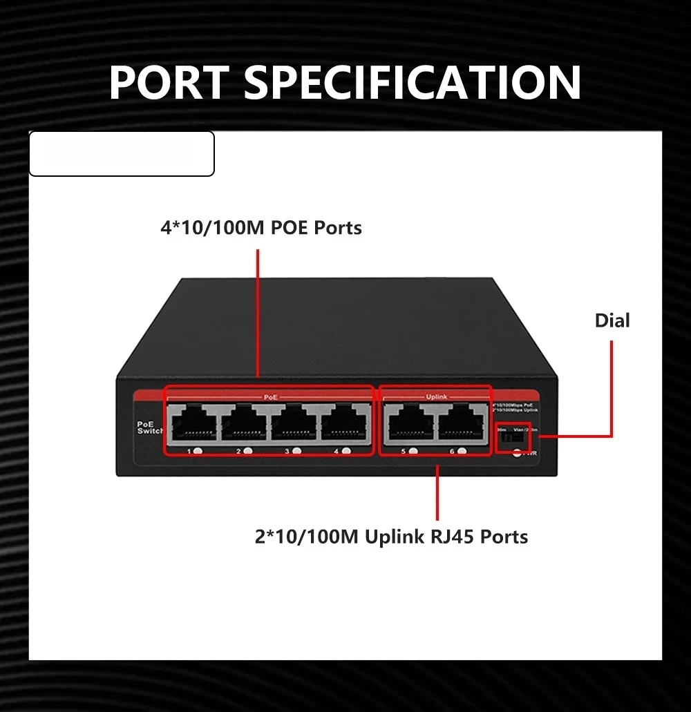 EWIND POE Switch 6 Ports 10/100Mbps AI Smart Ethernet Switch with 2 Uplink RJ45 Ports AI Smart Switch for IP Camera/Wireless AP
