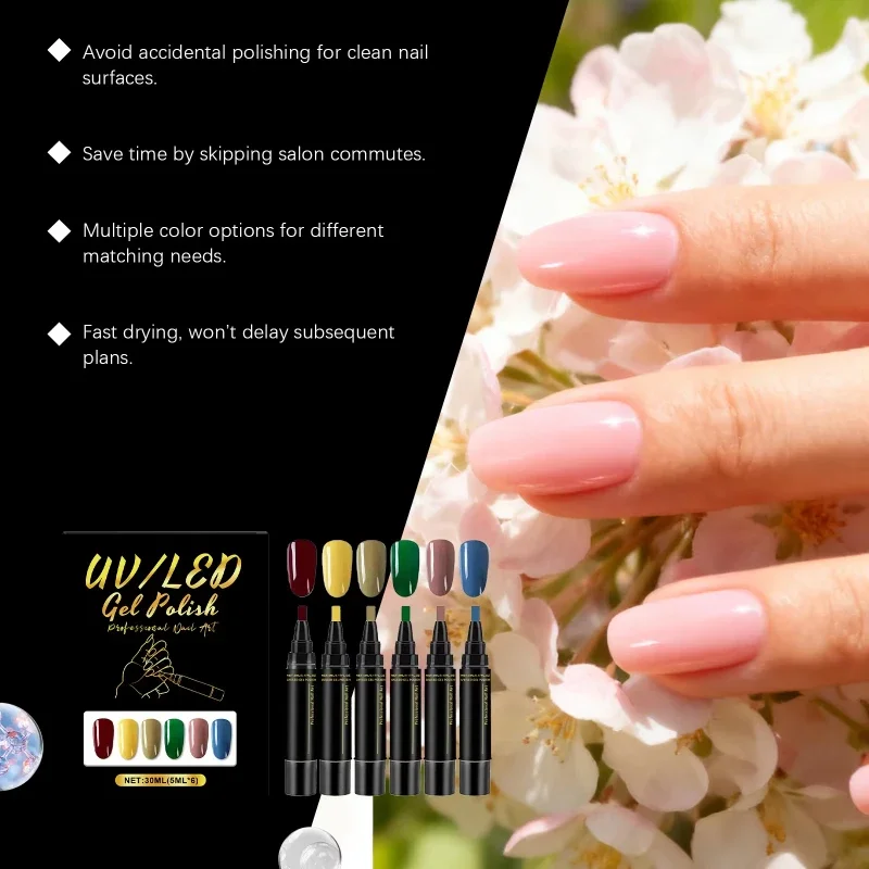 

DIY Nail Art Pens 6 Color High Pigment Quick Dry Free Draw Design Decorate Nails Safe Gentle Waterproof Nails Art Oil Pens Kit