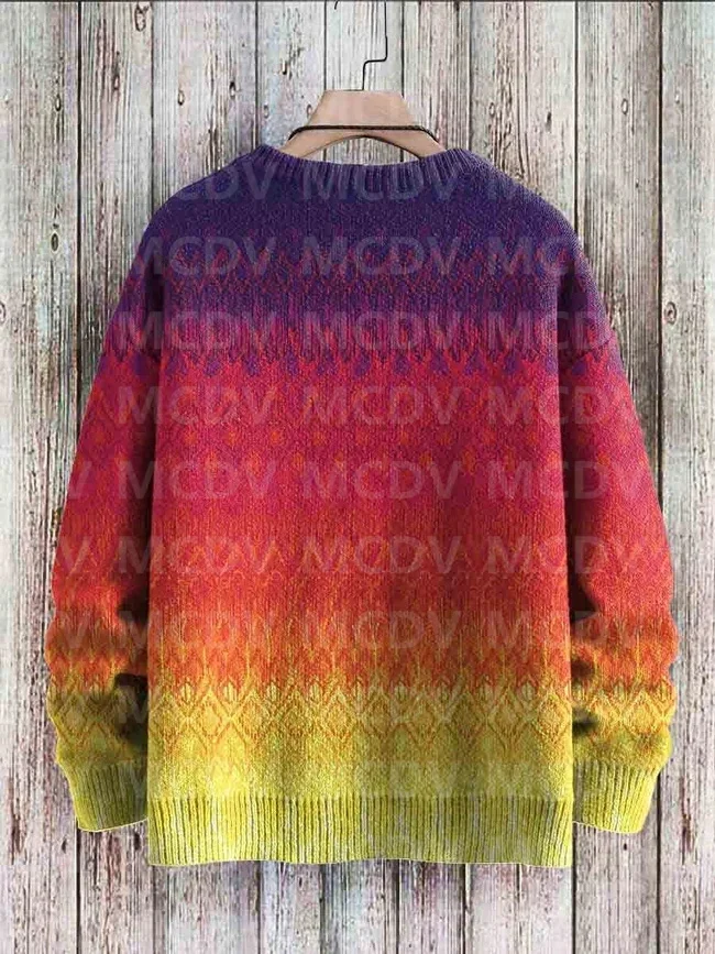 Vintage Gradient Art Print Casual Knit Pullover Sweater Women For Men Sweater