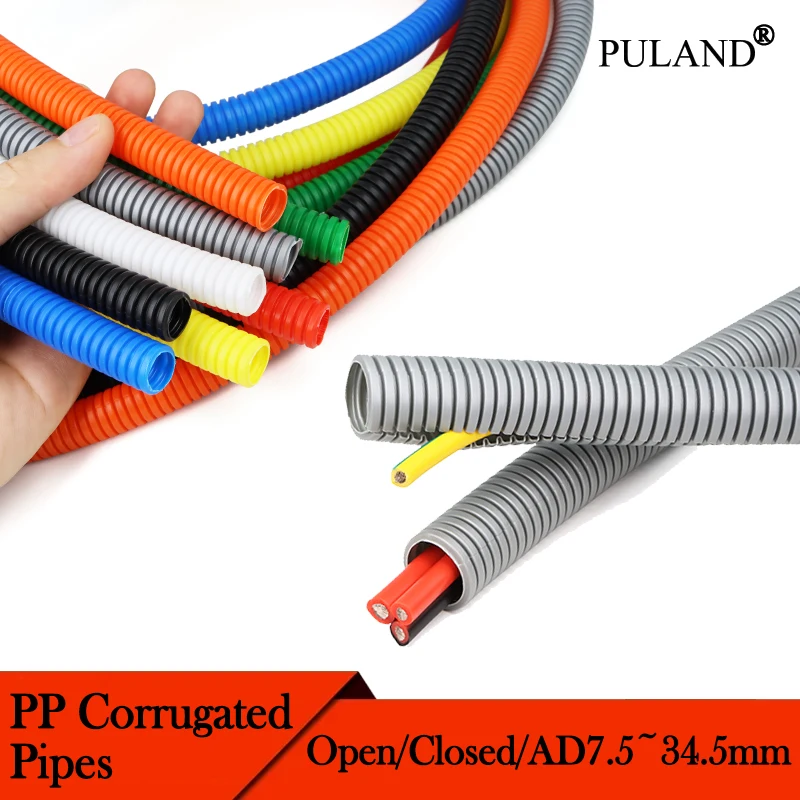 

1M Corrugated Pipe AD 7.5 ~ 34.5mm Insulated Protect Automotive Cable Harness Protector PP Plastic Threaded Tube Wire Organizer