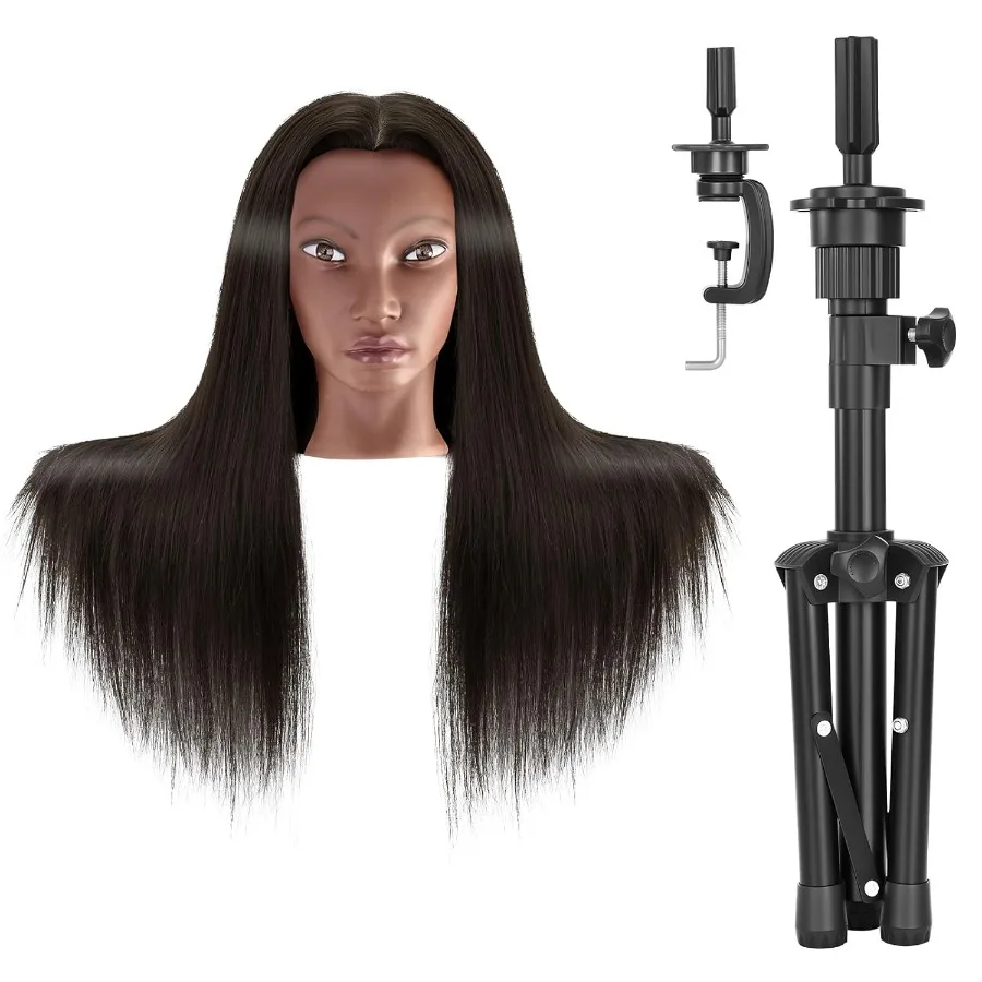 

20 головок манекена с 90 настоящими человеческими волосами и подставкой для штатива для профессиональной практики парикмахера, идеально подходит для укладки плетения и