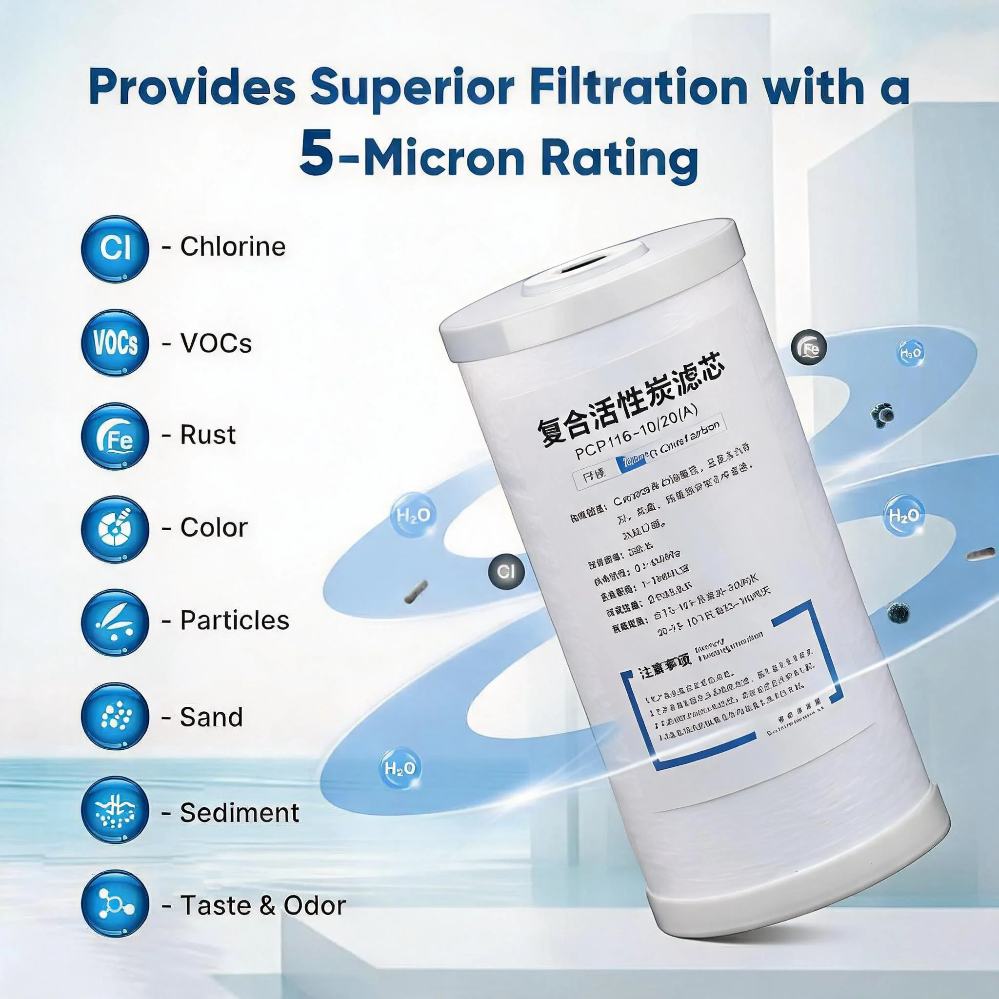 5 Micron Sediment & Carbon Block Filter Cartridge 10x4.5 Inch Big Blue Whole House Water Filter Replacement