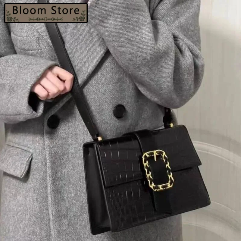 

Retro Faux Crocodile Tote Women Square Leather Buckle Exquisite Shoulder Bags Ladies Fashion High End Crossbody Bag