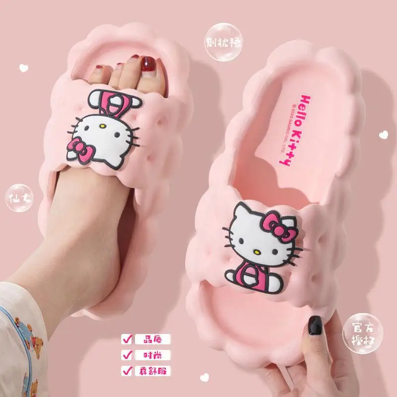 Sanrio Kuromi Cinnamoroll Cartoon PVC Slippers Thick Sole Indoor Bathroom Anti-Slip Shoes Couple Sandals Breathable Shoes Gifts