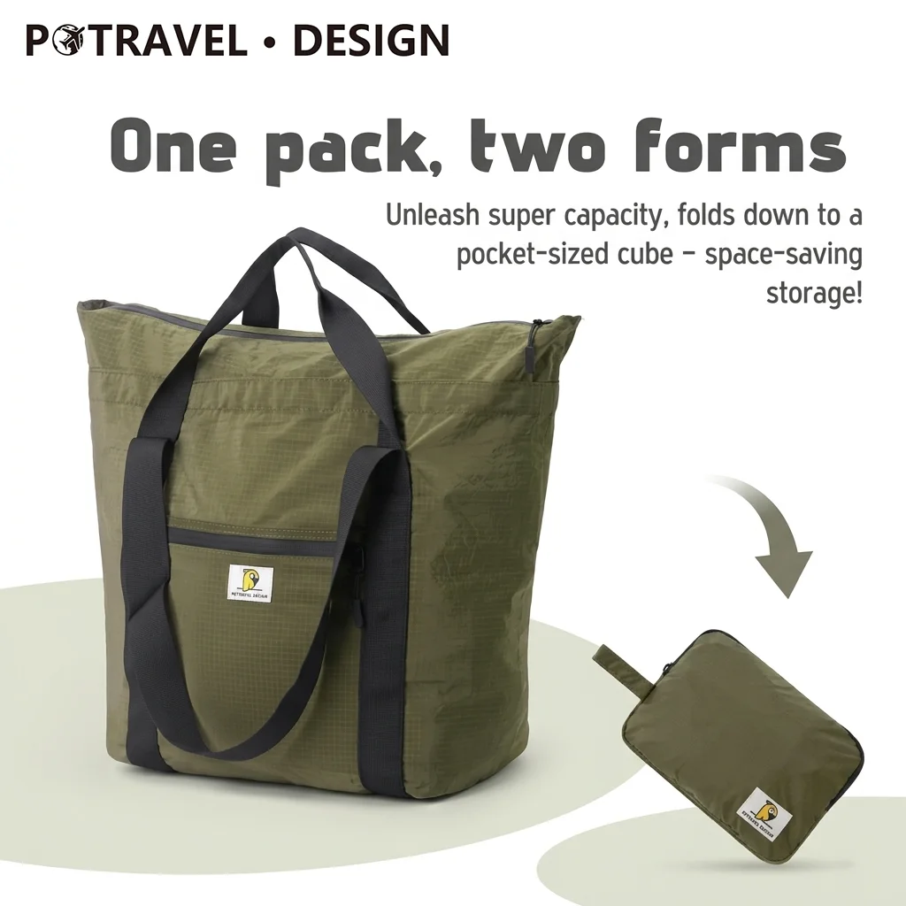 

Waterproof Travel Tote Bag Foldable Nylon Shoulder Bag Large Capacity Luggage Carry Bag Lightweight Weekend Bag for Women Men