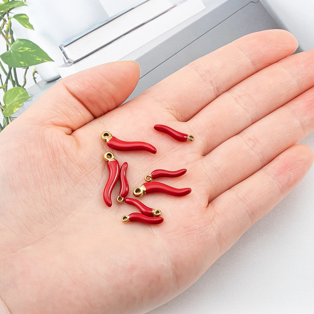 New 5pcs Stainless Steel Small Pepper Pendant Compact and Lovely Charm for DIY Women Jewelry Making Necklace Earring Supplies