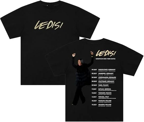 

Футболка Ledisi Merch European Tour 2025, хлопковая футболка с круглым вырезом и короткими рукавами, мужские и женские уличные топы