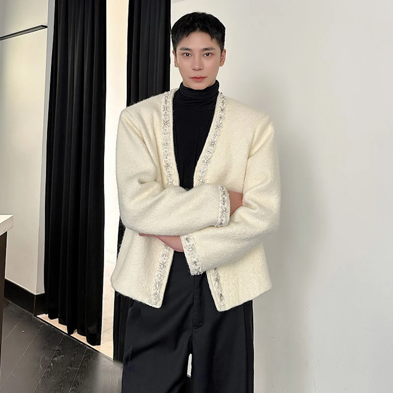 LUZHEN Autumn Light Luxury High-end Handmade Elegance Pearl Design Short Woolen Coat Chic Korean Clothes New Male Tops LZ7108