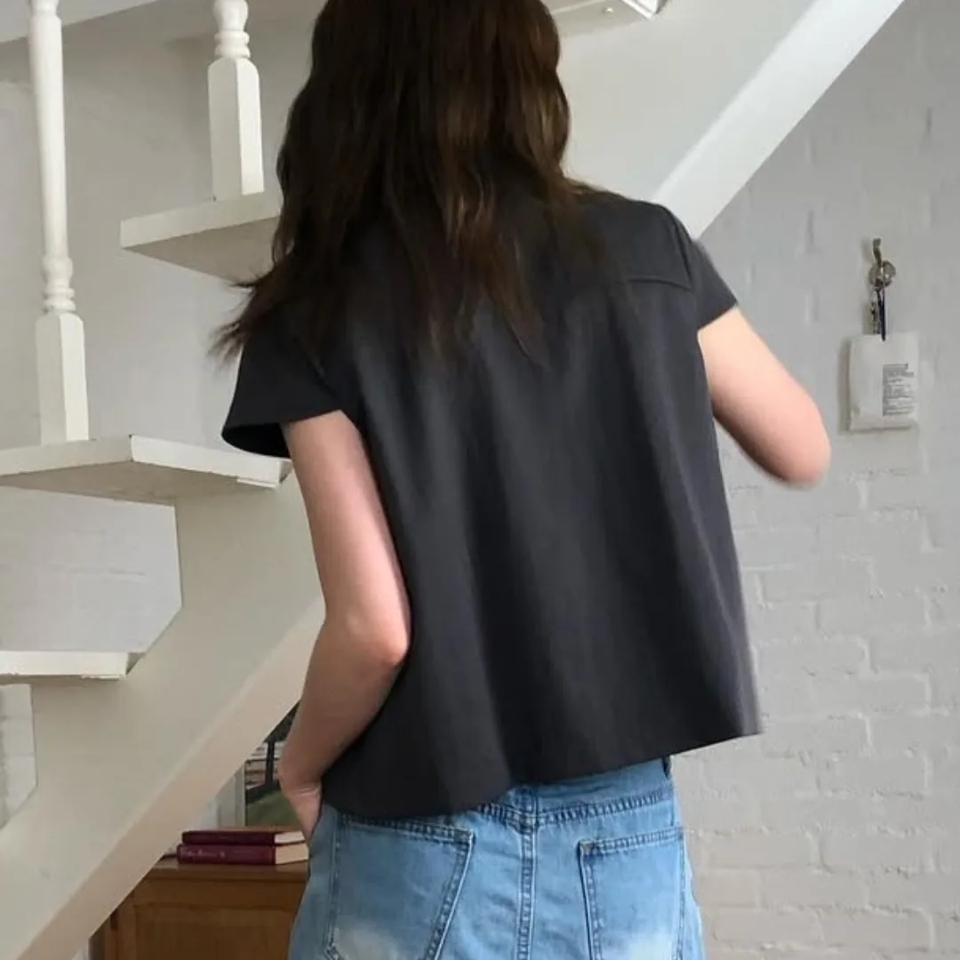 Sweet Short Sleeve Bubble Sleeve Shirt Women's Retro Dual Button Design Dongda Gate Style Commute Wind Regular Thickness Pure...