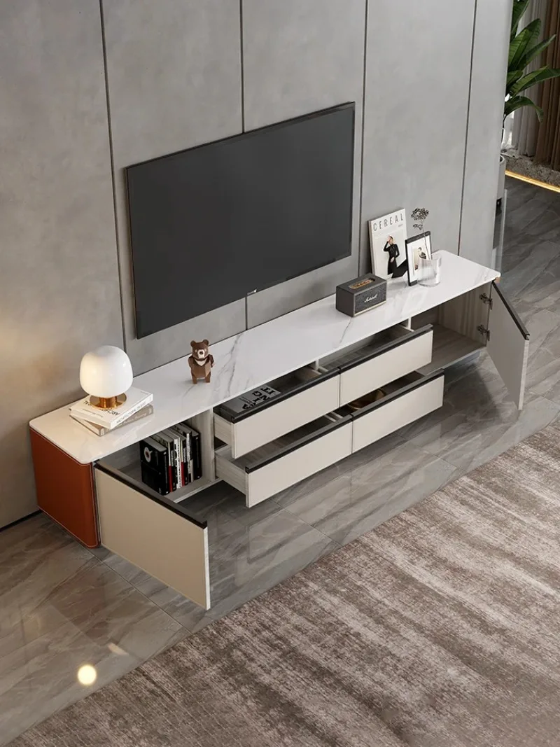 Minimalistischer TV-Schrank im cremefarbenen Stil, moderne kleine Wohnung für den Haushalt, Unterschrank für das Wohnzimmer, hochwertiges, leichtes Luxus-Sattelleder