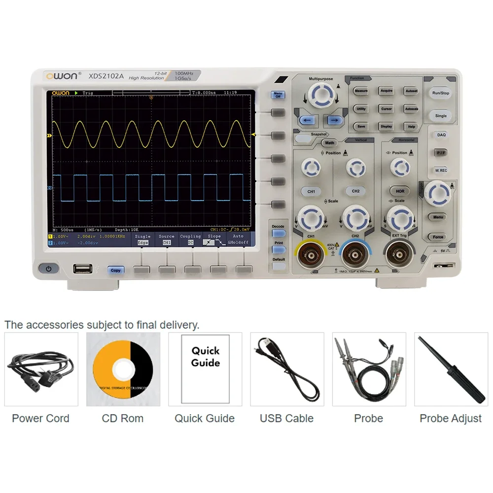 Owon XDS2102A XDS3102A Digital Oscilloscope 2 Channel 100MHz 1GS/s Sample Rate With Multimeter Function