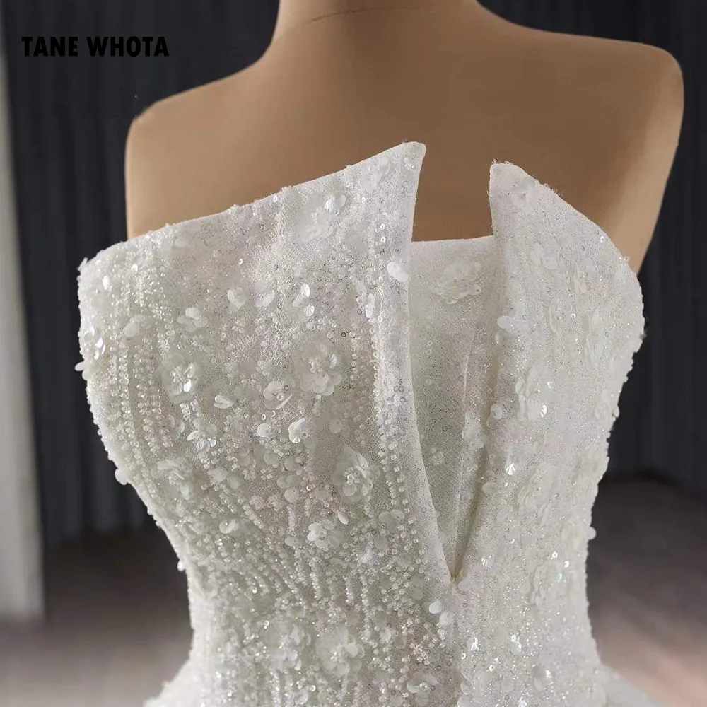 Vestido De Novia Sencillo Strapless Sequins Beading Appliques Lace Up Back Customized White Wedding Dresses