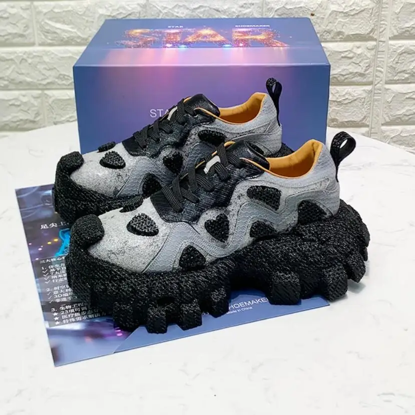 

Original Designer Customized 3D Print Genuine Leather Handmade 7cm Thick Sole Platform Catwalk Star Boots