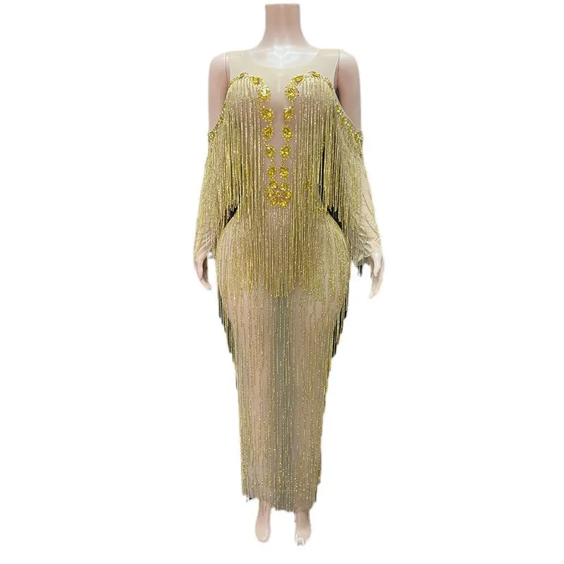 

Роскошная золотая сумка с бриллиантами, темпераментное платье, танцевальная одежда, элитное платье с бахромой, одежда для ежегодных встреч, одежда для выступлений