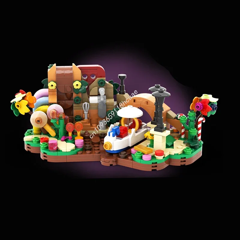 390 Piezas MOC Mini Fábrica de Chocolate de Willy Wonka, Bloques de Construcción de Modelos, Juguetes Educativos de Cumpleaños, Regalos para Festivales