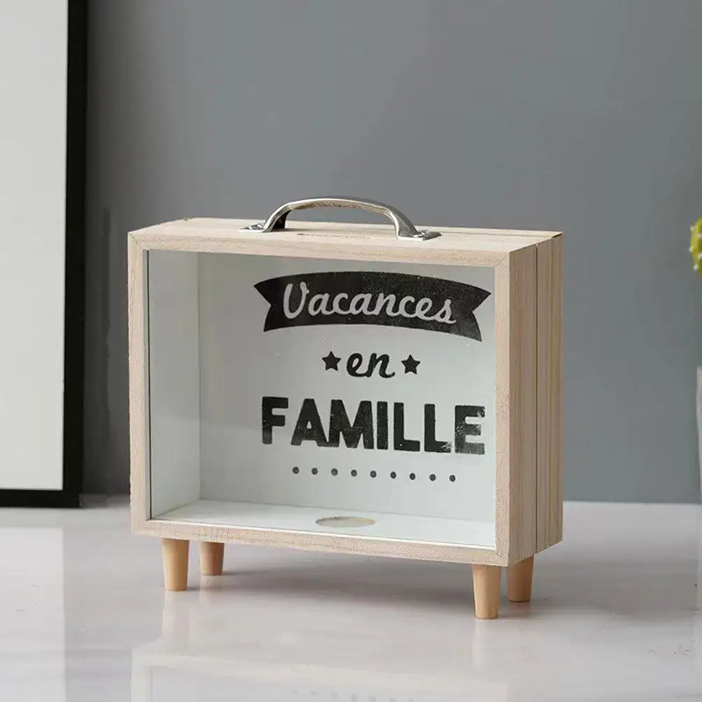 

2Pcs Wood Piggy Bank with Transparent Window Functional Savings Box for Coins Money Jar Storage Display Case Bedroom Living Room