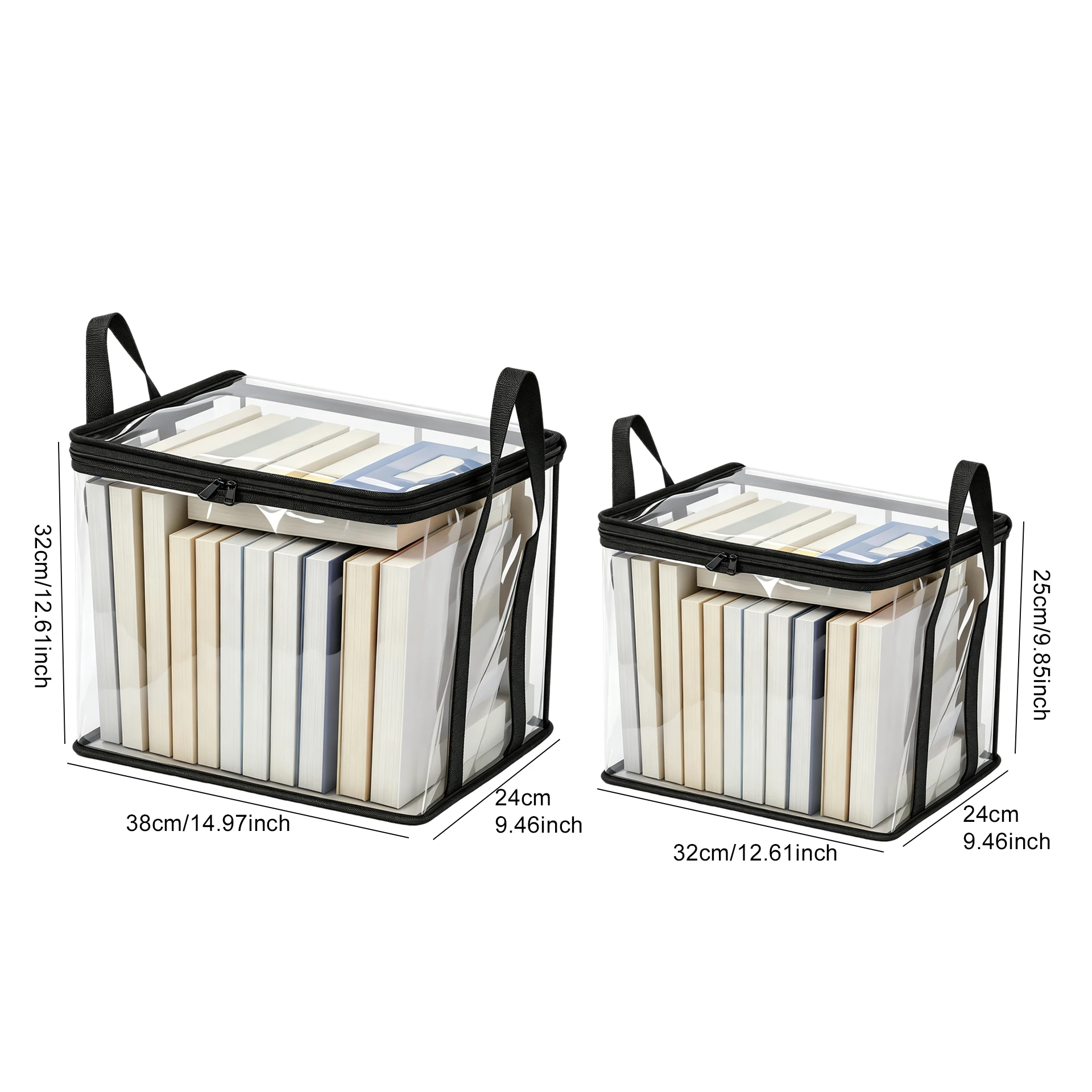 4PCS Clear Plastic Book Bags Bulk - Transparent PVC File Storage Zipper Hand Grip for Student Book Organization Storage TMZ