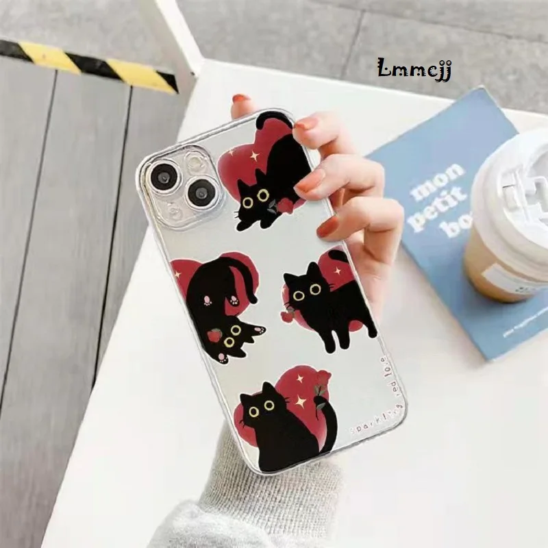 Lmmcjj Heart Cat Phone Case For iPhone 14 Plus 12 Mini 11 13 Pro X XS Max XR Se 2020 For Samsung Galaxy S23 Ultra Silicone Cover