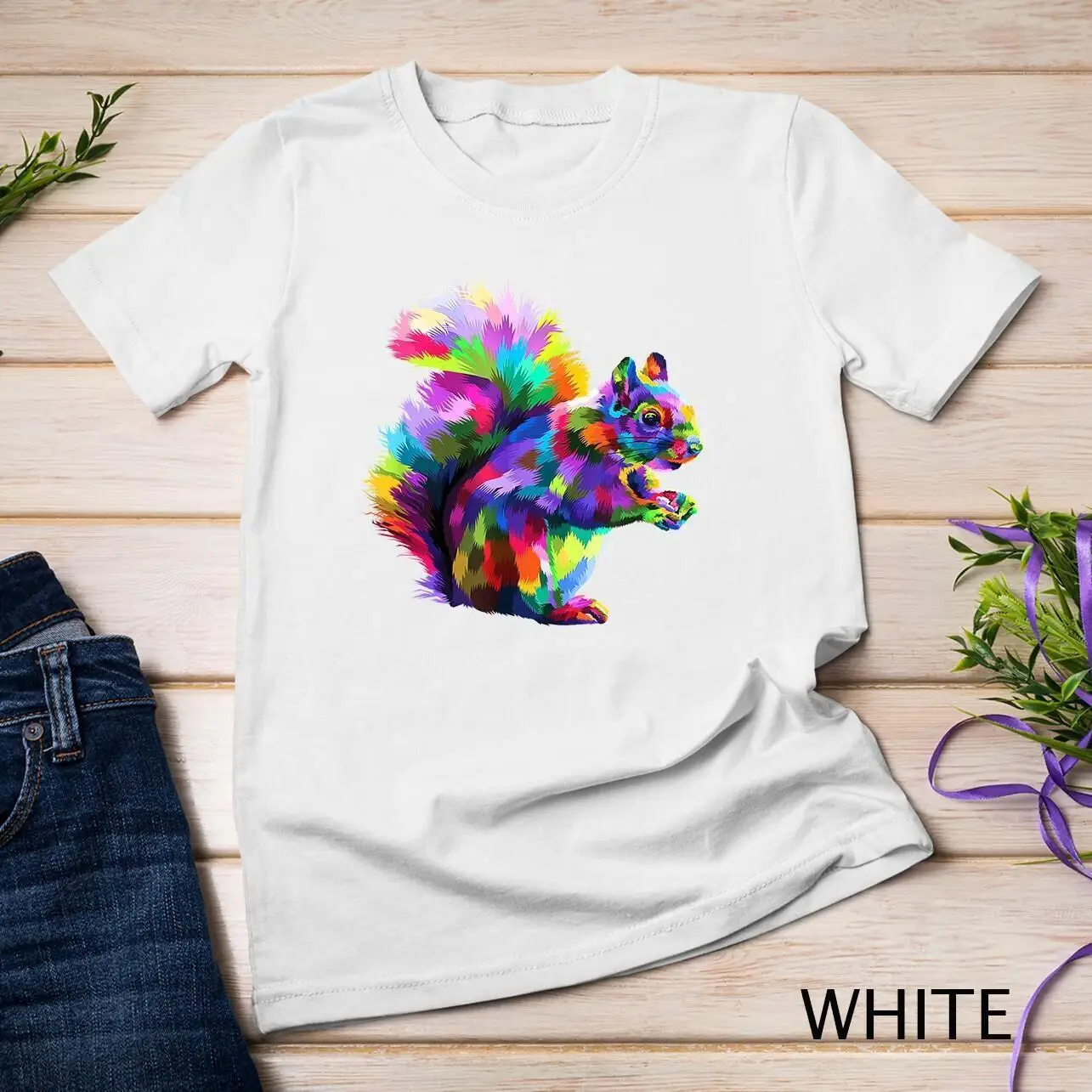 Cute Squirrel Colorful Polygonal Sciuridae Pop Art Escurel Unisex T-shirt S-3XL